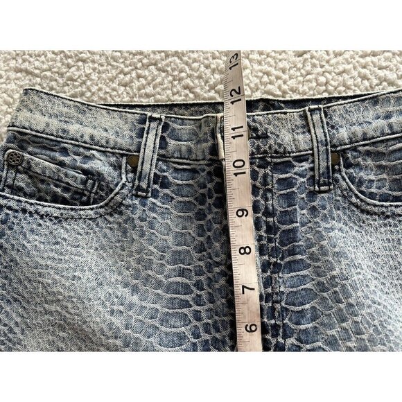 Pistola High Waist Raw Hem Croc Skin Pattern Blue Denim Shorts Size M - Picture 6 of 8